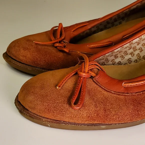 Indian Summer Vintage Orange Leather Suede Wedge Heels with Lacing - Picture 9 of 15